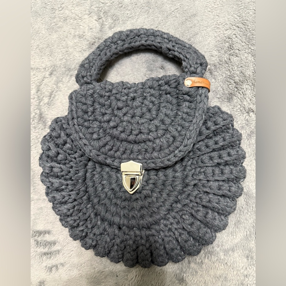 Gray Handcrafted Oreo Knit Bag. NEW!